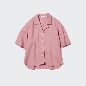 NWT Uniqlo Linen-blend Open Collar Short-sleeve Shirt in Pink, Size X-Small (XS)